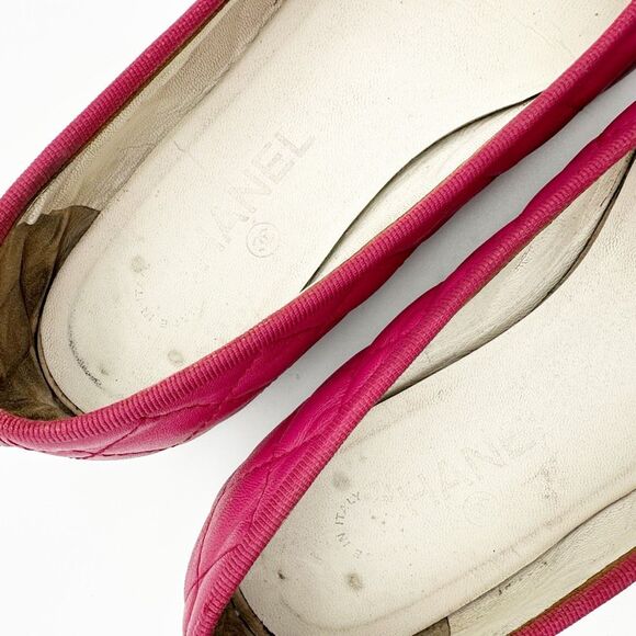 CHANEL Pink Ballet Flat Size 37.5 CC Logo Leather Round Cap Toe Leather Shoes - Picture 6 of 12